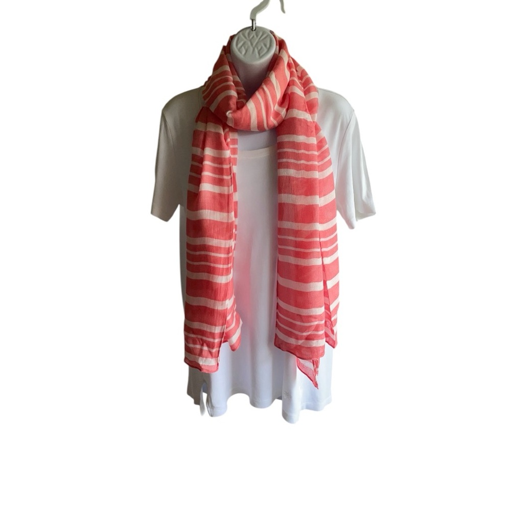 Issac Mizrahi Striped Pink and White Scarf